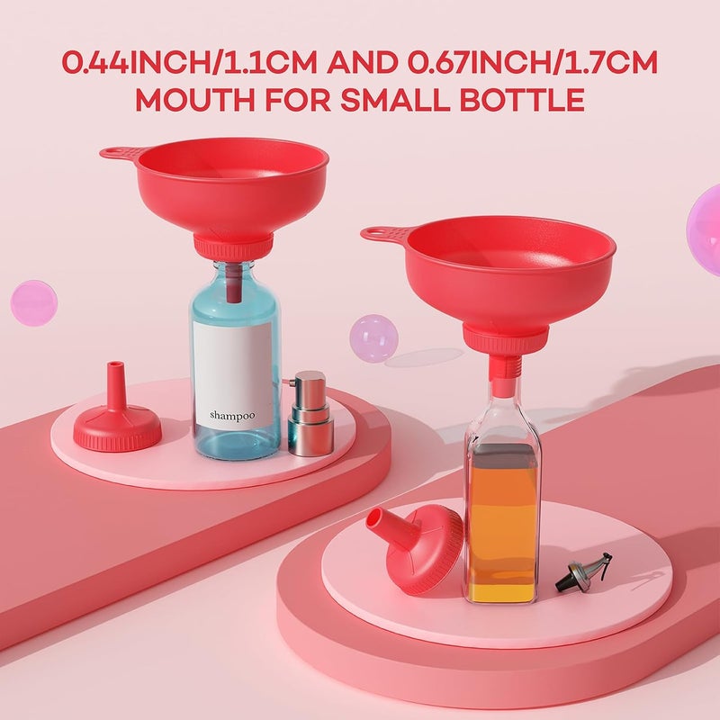 Pisol Wide Mouth Versatile Funnel, Canning Funnels for Kitchen Use, Food Grade Plastic Cooking Funnel Set with 4 Size Spouts and 2 Strainers for Filling Different Bottles and Bags, Red - Image 4